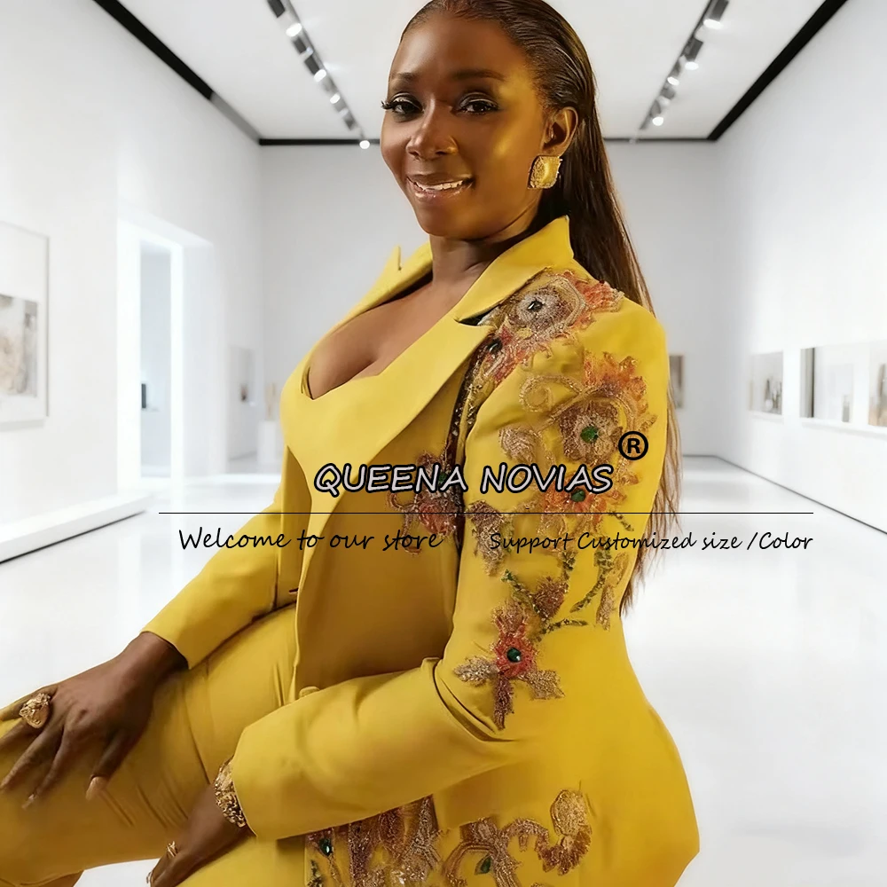 

Exquisite Beads Stones Mother Of The Bride Dresses Customized 2 Pieces Sets Single Breasted Jacket Pants Women Suits Prom Tuxedo