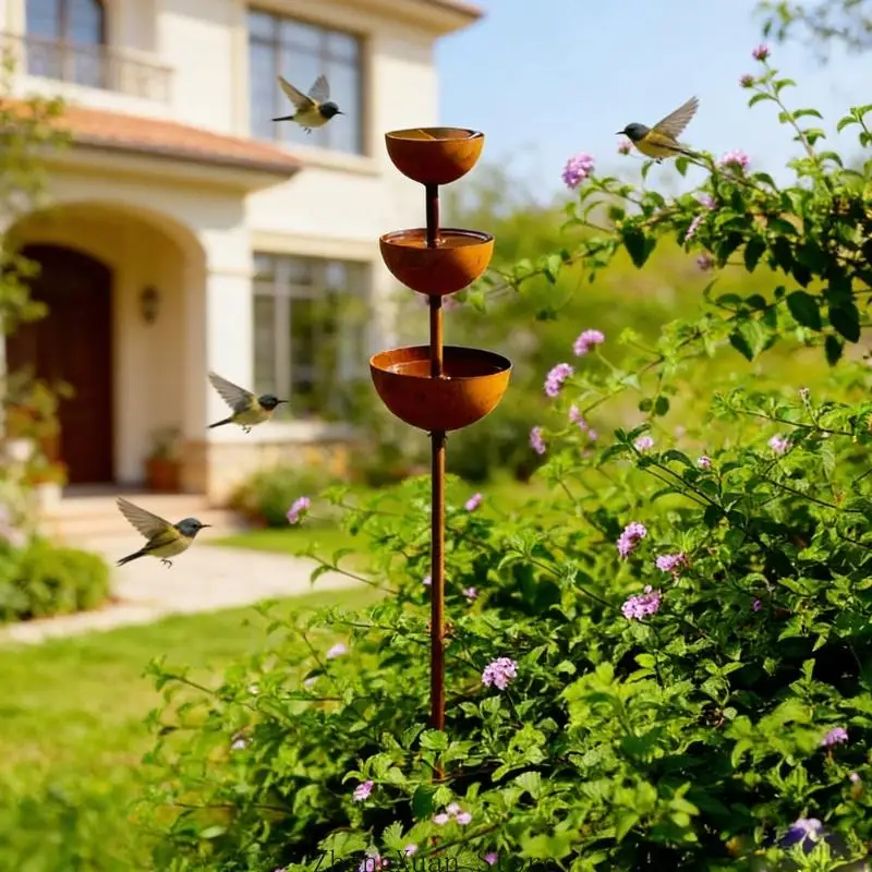 Metall-Regenkette, Garten-Vogelbad, Outdoor-Vogelbad, Regensammler für draußen, Retros, stehende Vogelbadschale, 3 x – Detail 3