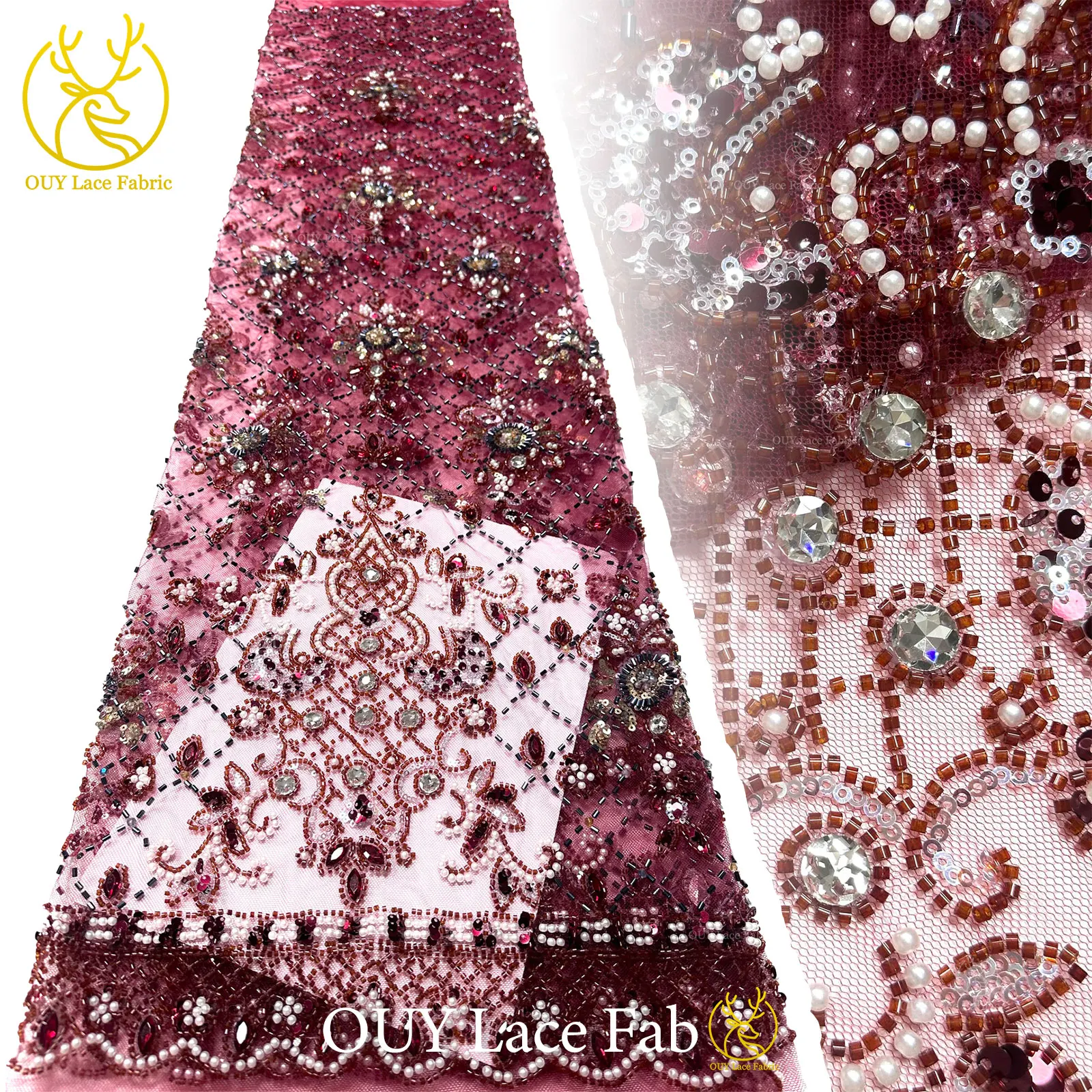 

Роскошная нигерийская кружевная ткань с бисером и камнями 2026 года, бордовое французское кружево с пайетками, африканское кружево для свадебных платьев