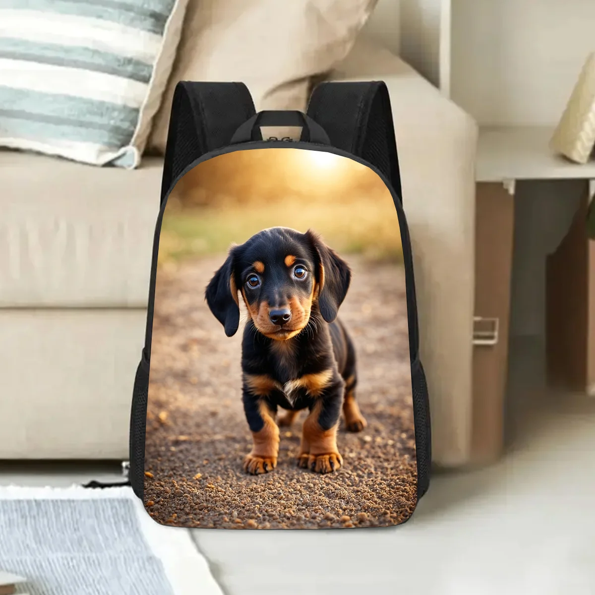 

1pc Dachshund 17-inch Laptop Backpack with Water Bottle Holder - Lightweight Durable Casual School & Work Commute Travel Backpac