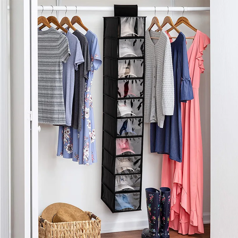 10 Shelf Hanging Storage Bags Closet Hat & Shoes Organizer Rack Non-woven Cloth Hat Holder Organizer Display