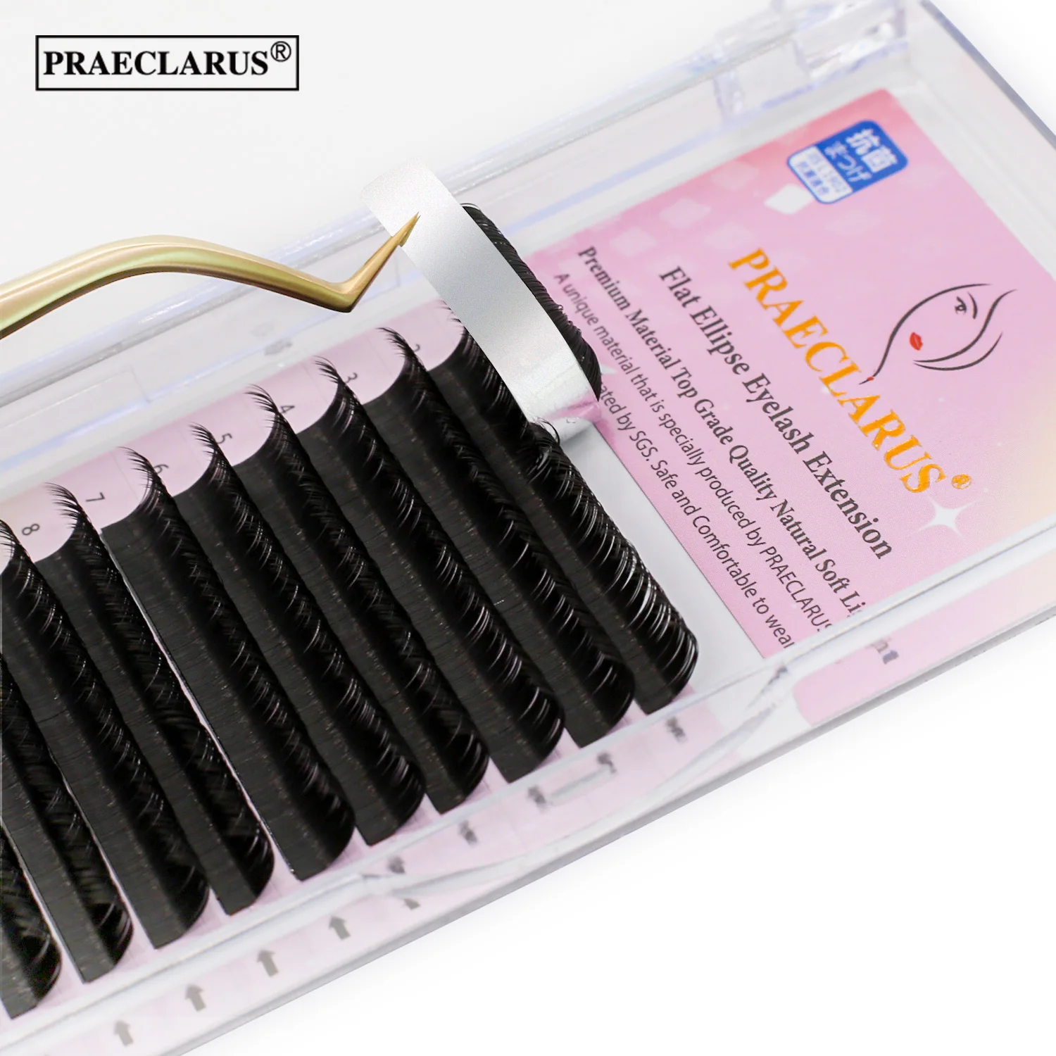 PRAECLARUS-Pestana Individual de Elipse Plana, Curl C D DD, 0,15 0,20, Natural, Suave, Preto, Pontas Dupla, Ellipse, 8-15mm