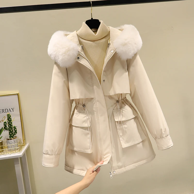 

Parkas Puff Women Womens Autumn Mujer Lining Versatile Plaid Feminino Thicken Harajuku Crewneck Loose-Fit Feminina Gentle Youth