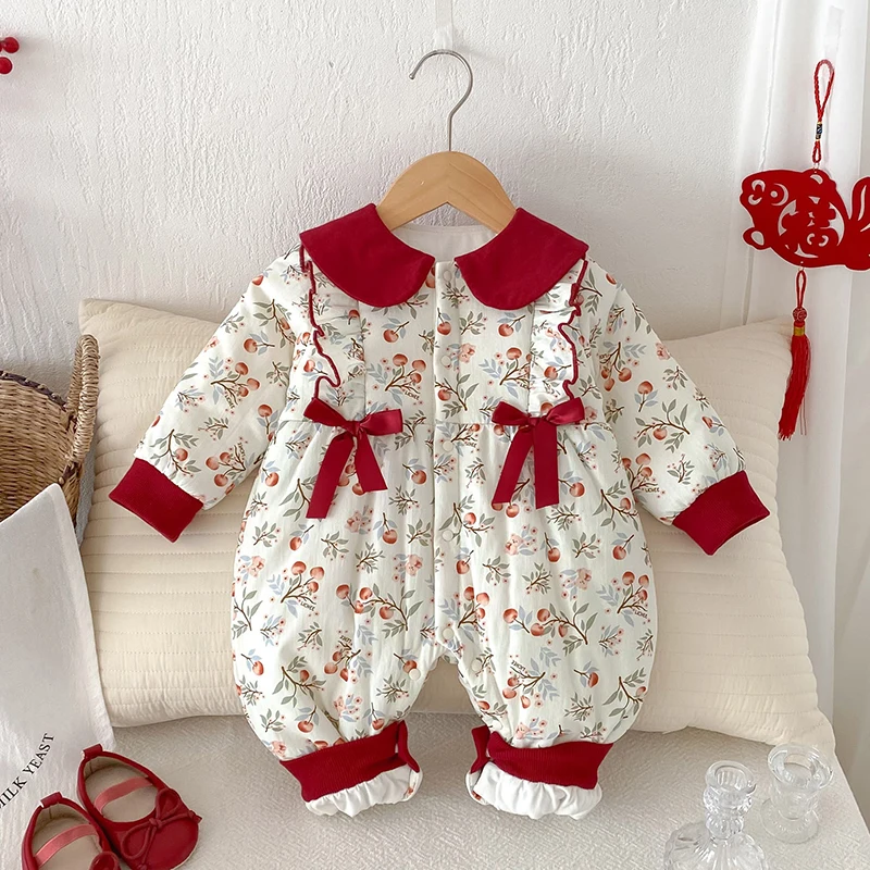 ملابس شتوية جديدة للأطفال لعام 2025 ملابس دافئة سميكة للأطفال الرضع بدلة قفز بأكمام طويلة مطبوعة للأطفال الصغار رومبير دافئ سميك