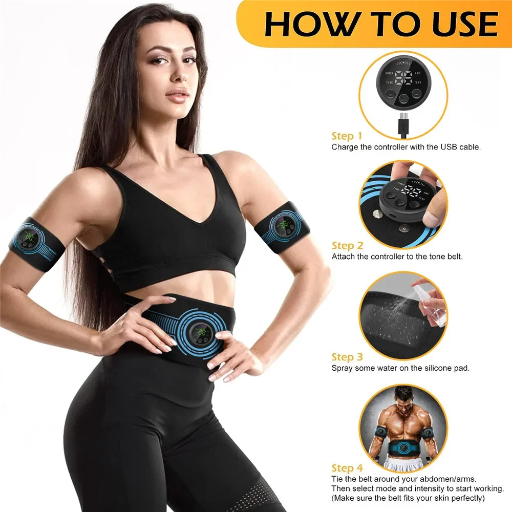 EMS Muscle Massager Waist Belts Fitness Equipment Abdominal Toner Wireless Abdominal Muscle Training（1 Abd / 2Leg / 2Arm Belts）