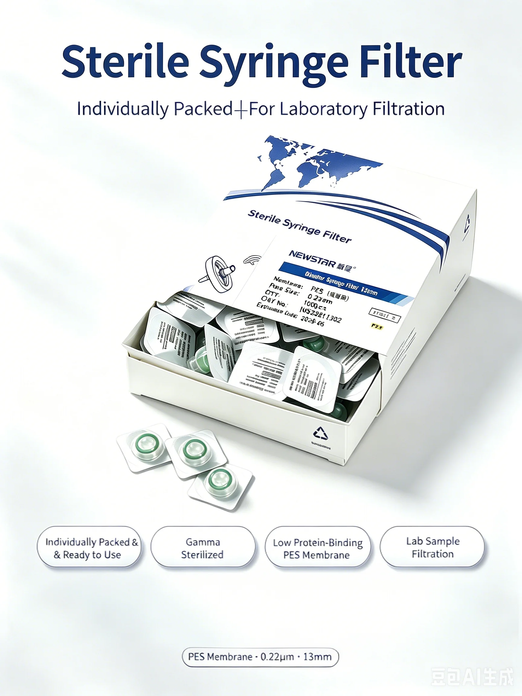 Sterile PES Syringe Filter 13mm 0.22um Individually Package Selling in Small Quantities 10pcs/bag
