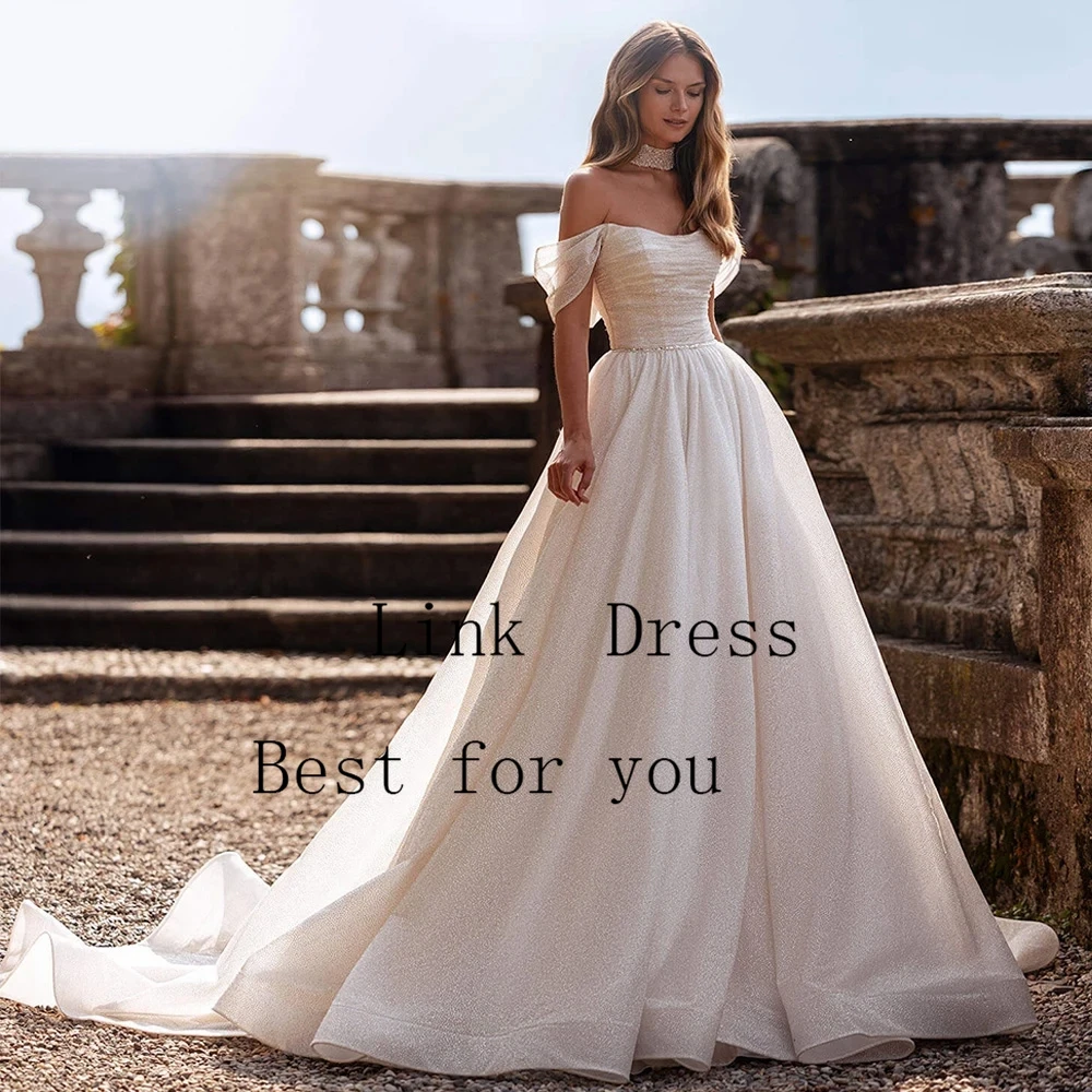 Off Shoulder Wedding Dresses for Ladies Elegant A Line Bridal Gowns with Pleat Exquisite Sleeveless Simple Vestidos De Novia New