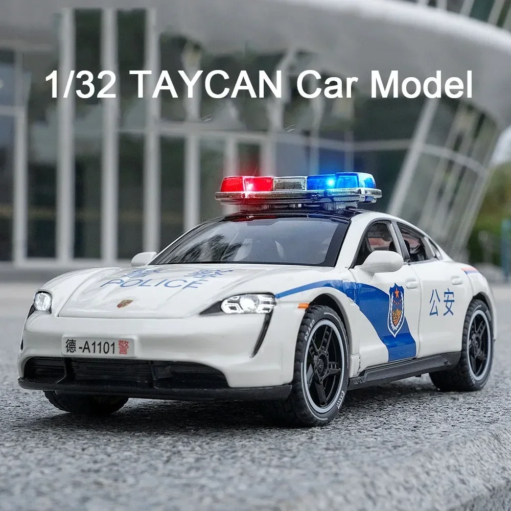 1/32 Taycan Police Metal Toy lega auto diecast e veicoli giocattolo modello di auto con luce sonora tirare indietro modello di auto per i regali dei