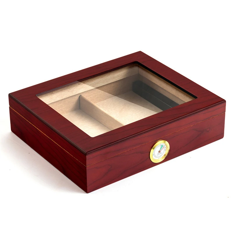 Imagem -03 - Portable Cedar Wood Charuto Humidor Travel Case Desktop Box Umidificador e Higrômetro Vidro Top Divisor Clássico