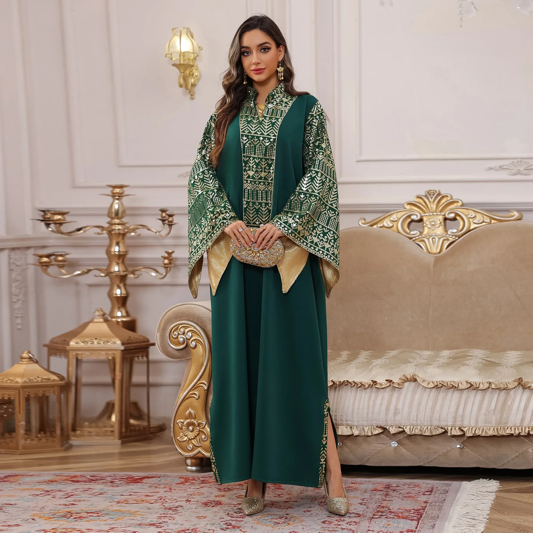 Eid Mubarak Djellaba Donne Paillettes Maxi Vestito Musulmano Abaya Turchia Caftano Ramadan Islam Golfo Jalabiya Caftano Femme Musulmane Robe