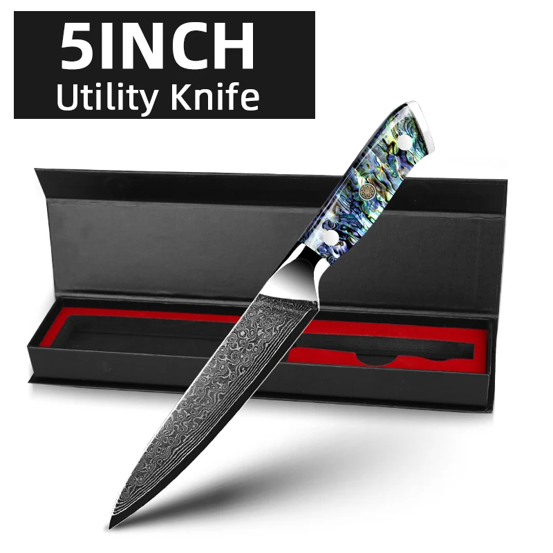 MYVIT Damaststahlmesser Kochmesser VG10 67-lagiges Hackmesser Schälbrotmesser Dauerhaft scharfer Abalone-Muschelgriff 7