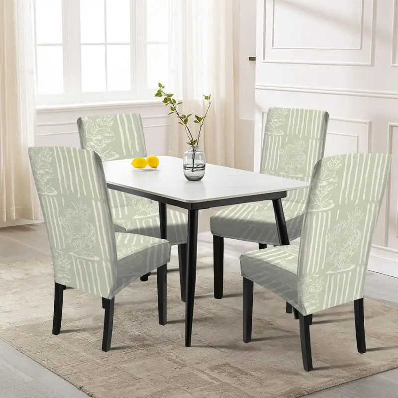 

Эластичный чехол для обеденного стула с идиллическим белым растительным узором для украшения отелей, банкетных залов и дома.