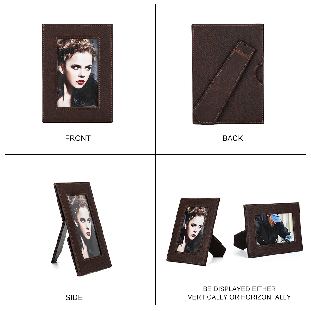 Vintage 5X7 Bingkai Foto Pemegang Kulit Asli Bingkai Foto Berdiri untuk Meja Tampilan Vertikal Retro Dekorasi Perlengkapan Rumah