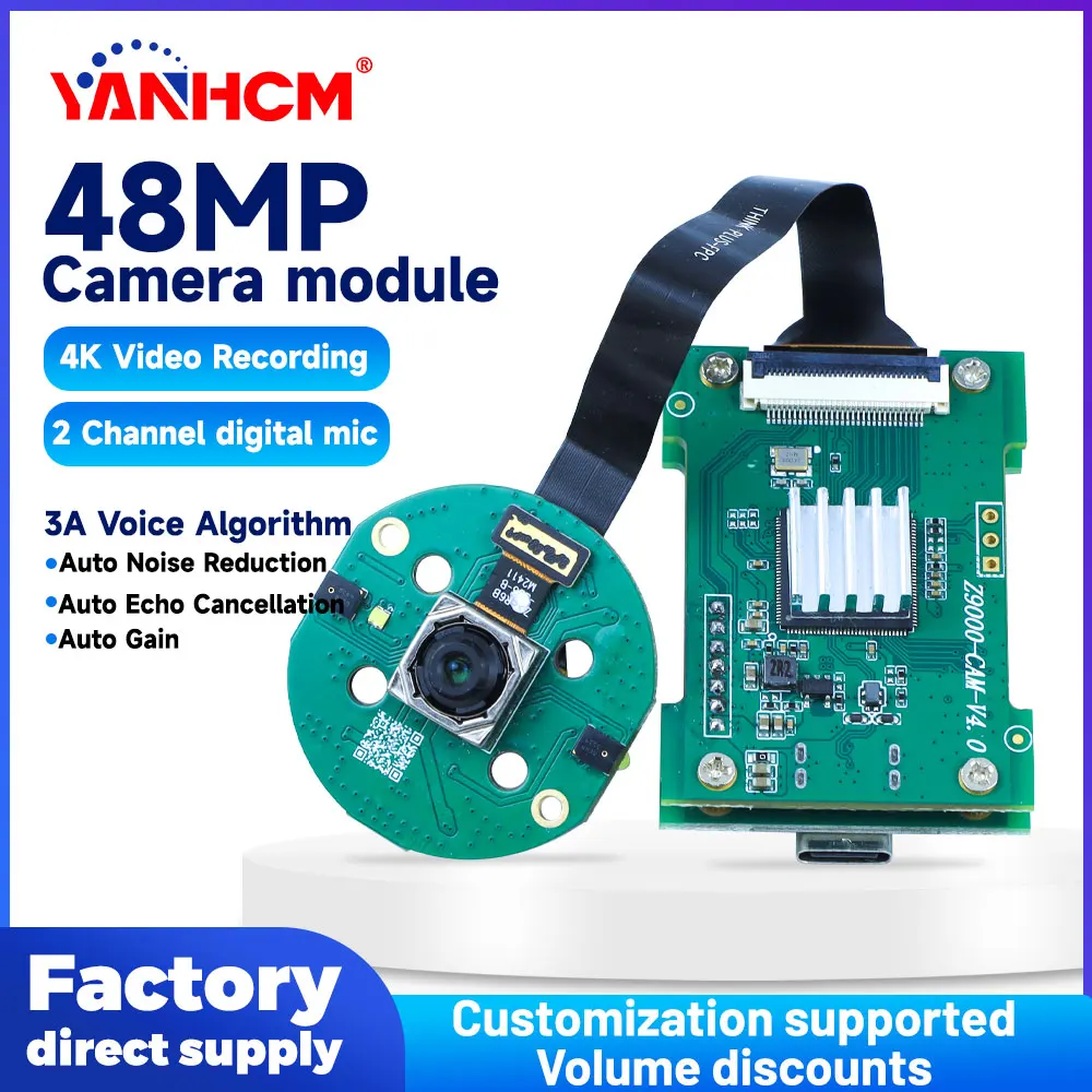 Image of YANHCM 48MP Kameramodul 1080P 4K HD Dual-Mikrofon Intelligente Sprachsteuerung mit 3A-Algorithmus Typ-C und USB 2.0/3.0 Plug-and-Play