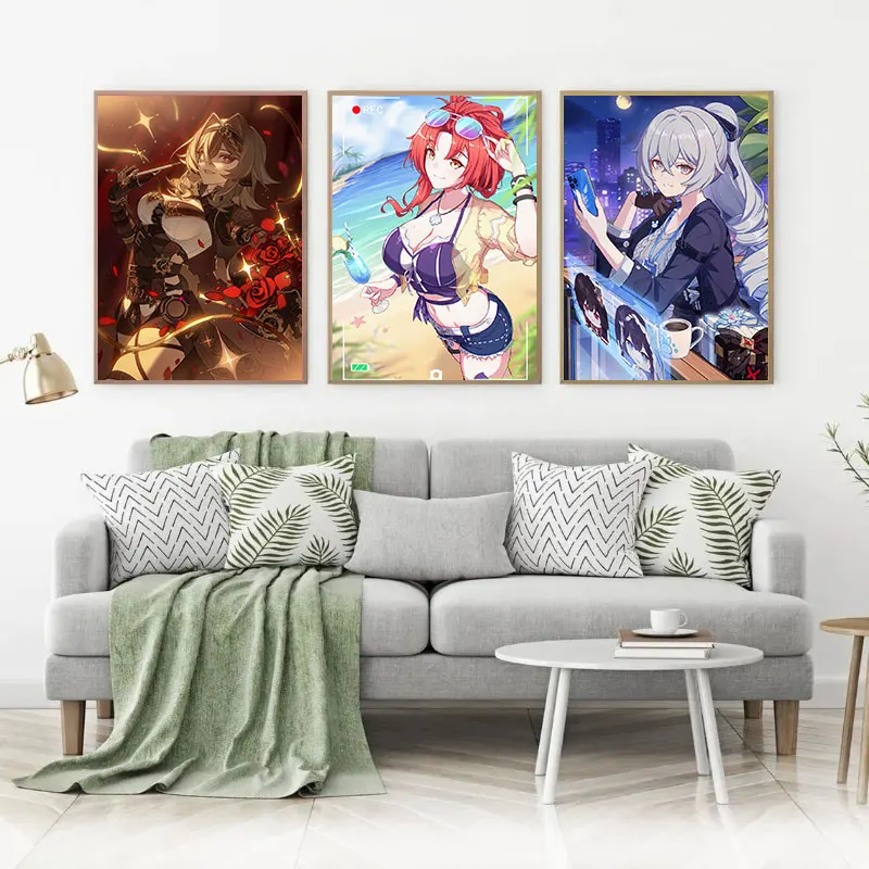 Game Honkai Impact 3 Character Poster Elysia Seele Vollerei Canvas Painting Modern Wall Art Picture Anime Game Room Home Decor