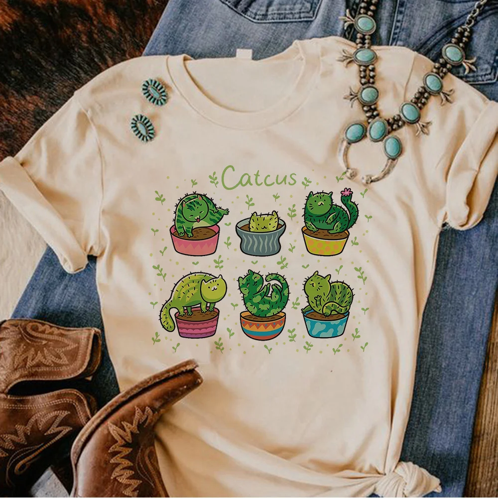 Camisetas con Estampado de Cactus para Mujer, Ropa de Moda Estética, Ropa Urbana de Verano, Estilo Harajuku, Personalidad Retro Gótica, Top Y2K
