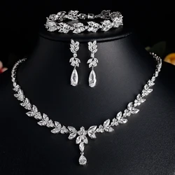 ZAKOL Brand Luxury Cubic Zirconia Dangle Earrings Necklace Elegant Gorgeous CZ Wedding Banquet Party Jewelry Set