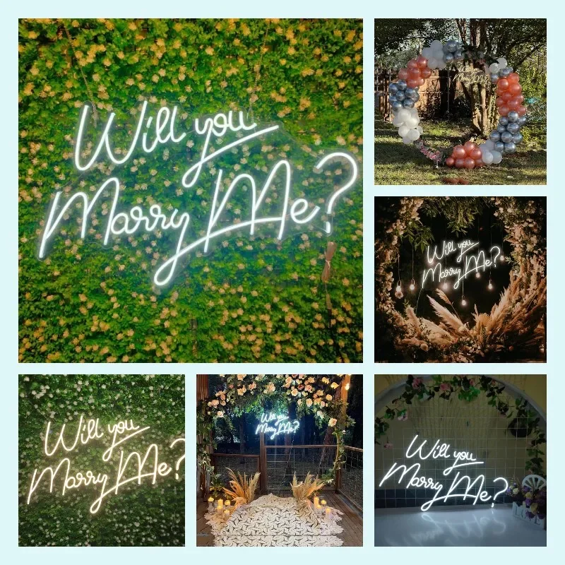 Will You Marry Me？ Text Custom Wedding Neon Sign LED Lights Confession for Room Wedding Anniversary Party Birthday Decoration