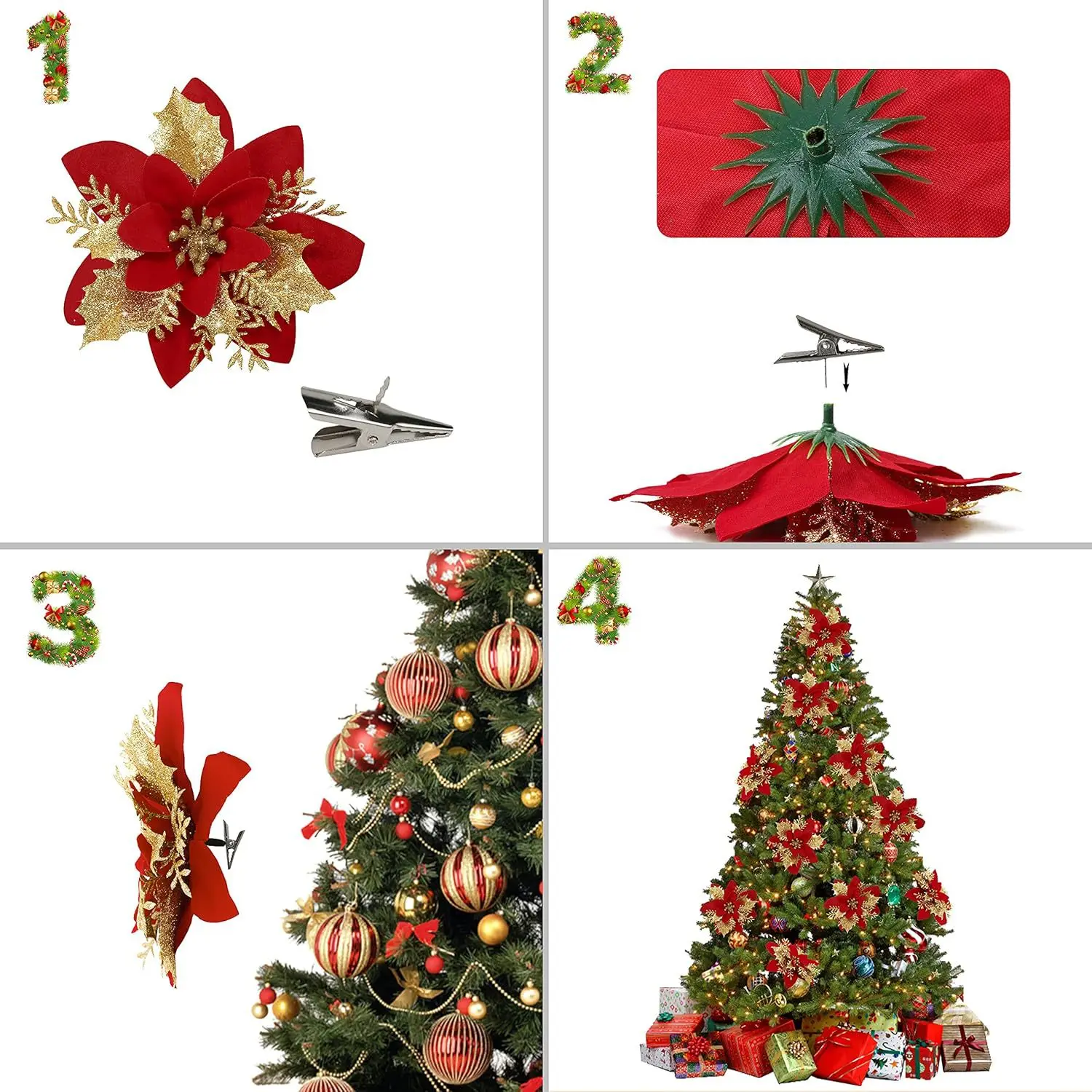 1Pcs Glitter Christmas Flowers Xmas Tree Ornaments Christmas Decorations for Home 2024 Navidad Noel Natal Gifts New Year 2025