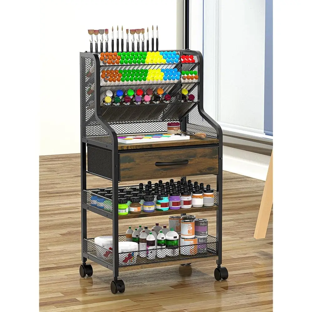 

Rolling Art Cart 3 Tier Craft Cart With Wheels And Storage Drawer Metal Utility Cart Organizer For Drawing Room Home Office
