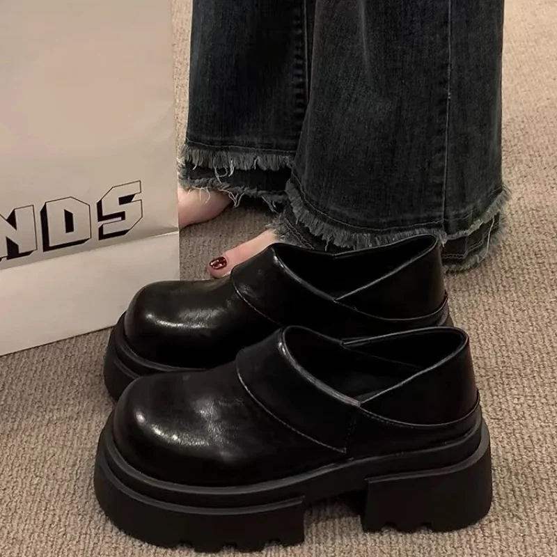 

Women's 2026 British Style Chunky Platform Leather Shoes, Mary Jane & Loafers Height Increase Flats for Autumn Spring