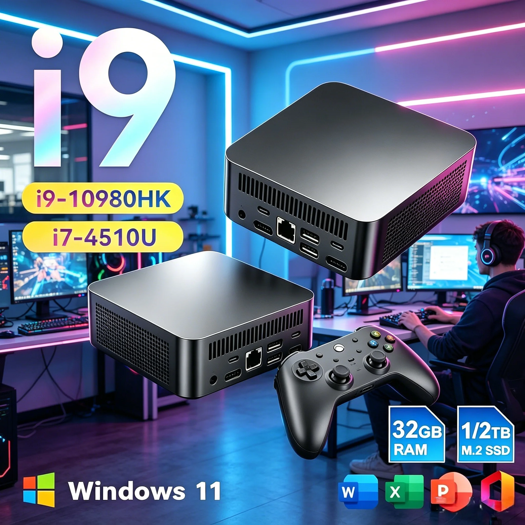 Laptop High Performance N95 Mini Desktop PC Win11 Pro Large Memory Dual SSD Option 4K Video Output Portable Business Mini PC