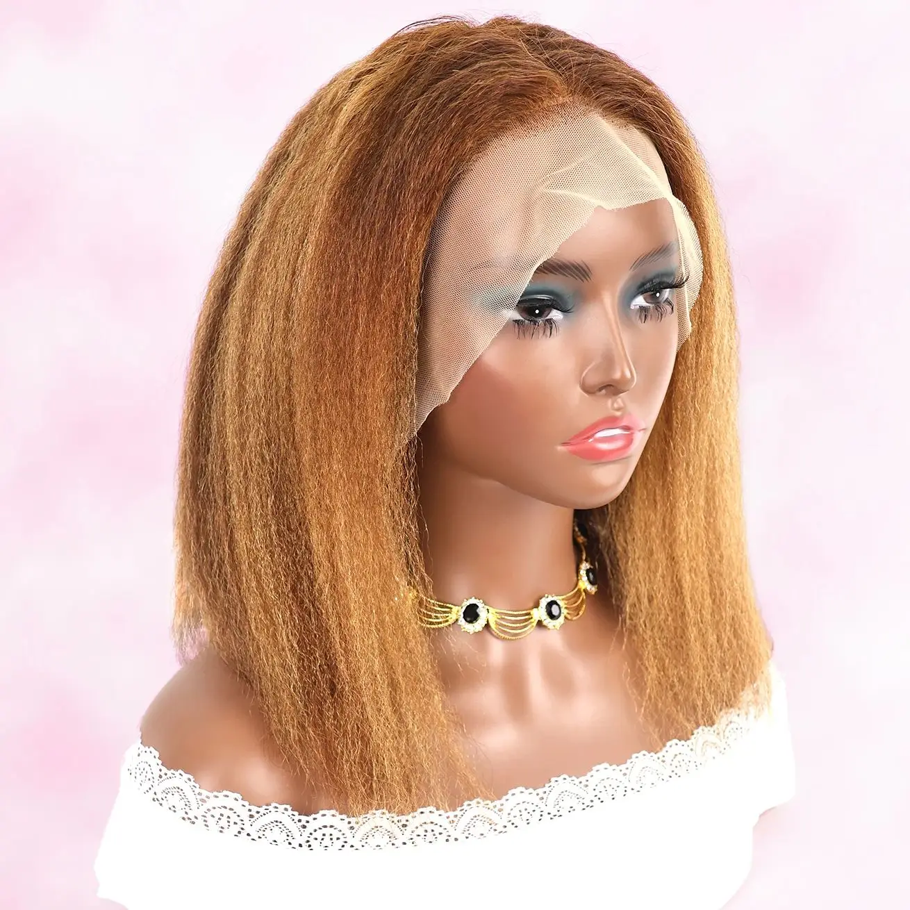 

4/27 Highlight Kinky Straight HD 13x4 Lace Frontal Human Hair Wigs Brazilian Brown Blonde Color Short Yaki 200% Density Bob Wig
