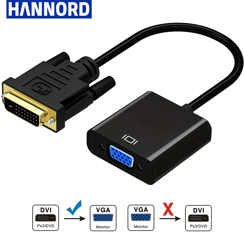 Hannord Full HD 1080P DVI-D to VGA Adapter Cable 24+1 25 Pin DVI Male to 15 Pin VGA Female Converter for PC Computer Monitor