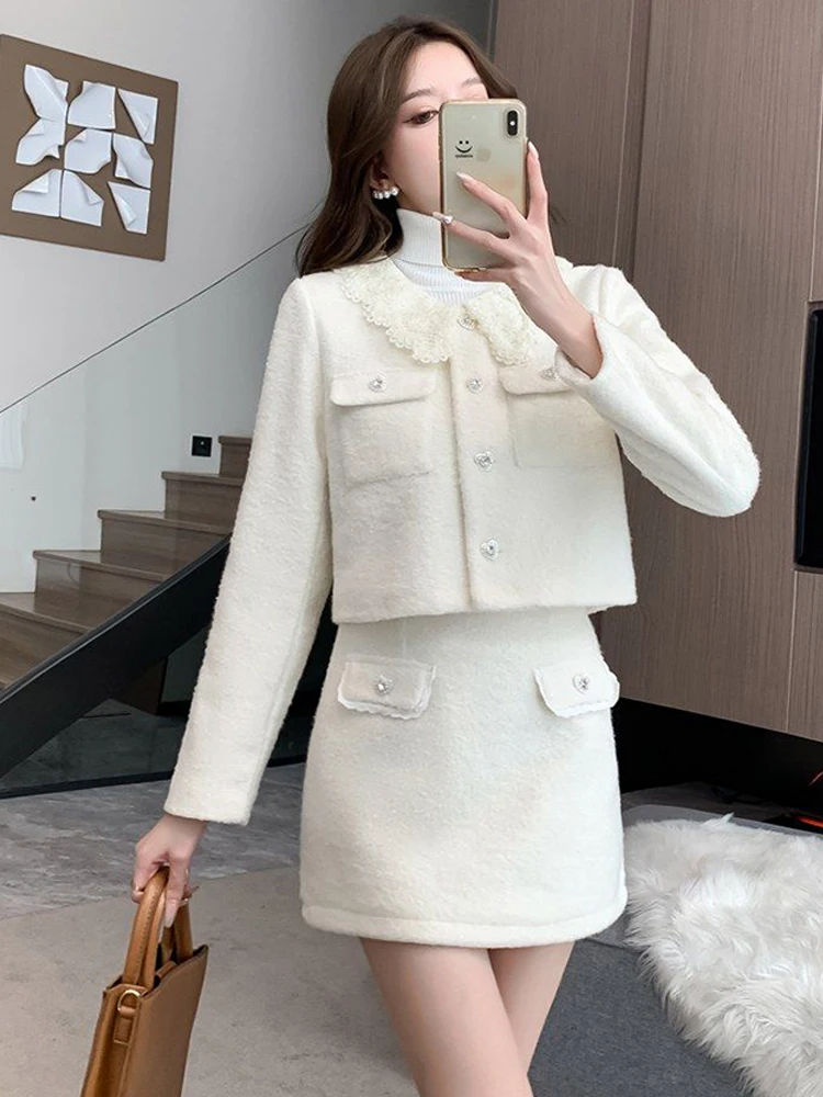 

Осенне-зимний комплект с толстой хлопковой подкладкой, небольшой ароматный стильный комплект, стильный дизайн, милая короткая куртка и юбка с высокой талией