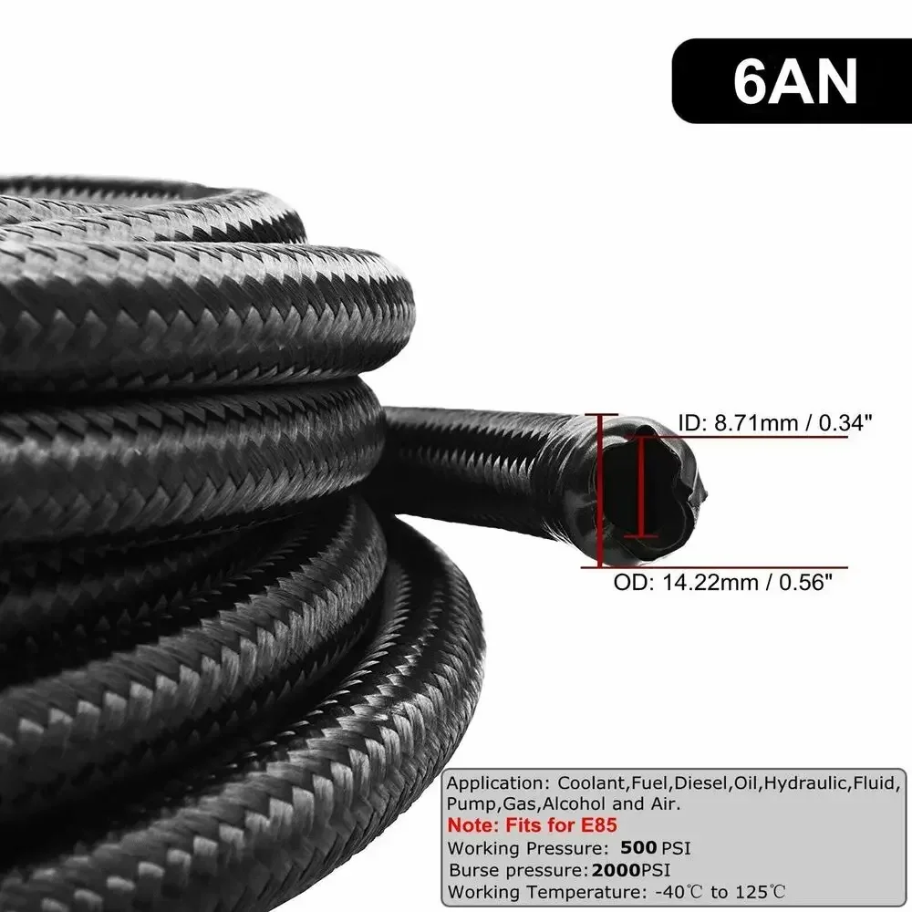 

Durable 3M/10ft AN6 Stainless Steel Braided Fuel Hose Assembly with 6AN Fittings, Suitable for Oil and Gas