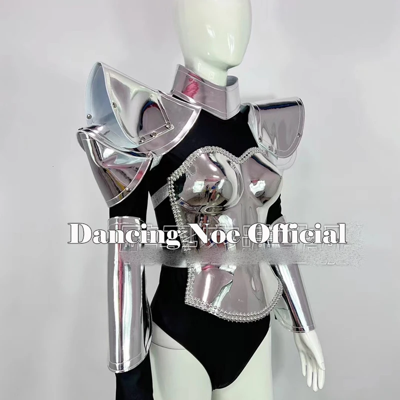 New Silver Technology Armor Female Soldier Gogo Ds One-Piece Nightclub Bar Dj Bodysuit Performance Drag Queen Costumes DN14666