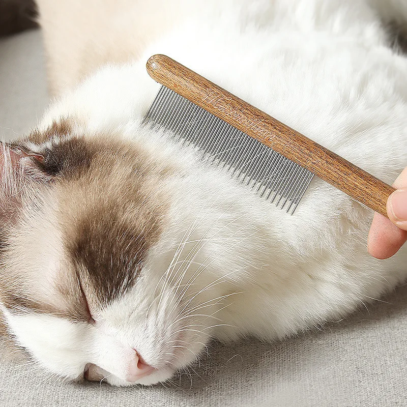 Cat Comb Stainless Steel Pet Hair Remover Wooden Handle Cat Hair Comb Pet Grooming Massage Dog Brush Cleaning Tool Pets Supplies