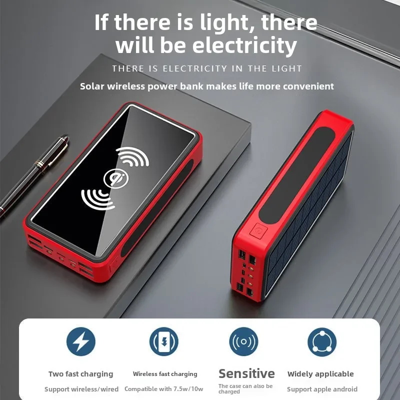 30000 MAh 100000mah 50000mah Creative BCAK Wireless Power Bank Solar Power Bank Large Capacity Power Bank
