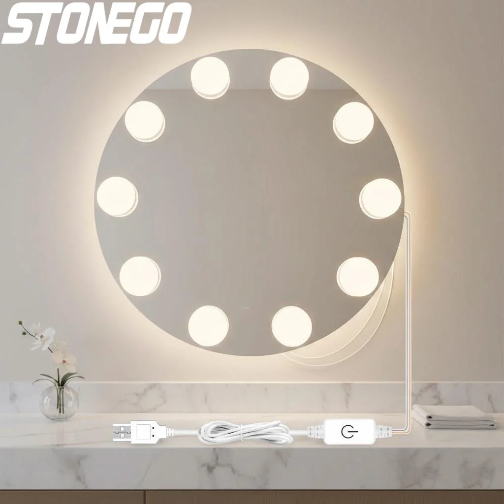 

USB-светильник-зеркало с сенсорным управлением и LED-подсветкой на присоске для туалетного столика, ванной комнаты, гардероба, портативное освещение