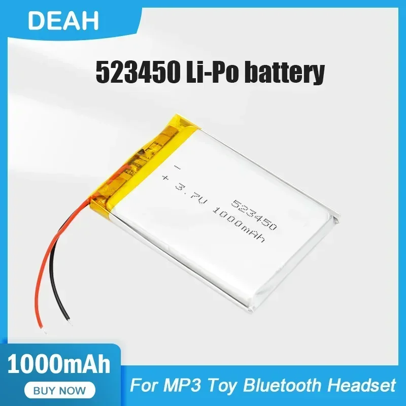 523450 1000mAh 3.7V Lithium Polymer Rechargeable Battery For MP3 MP4 Toy GPS Tachograph Bluetooth Speaker LED Light Power Bank