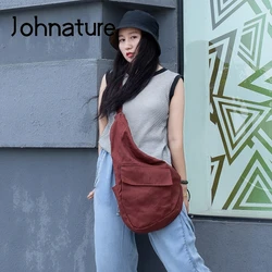 Johnature Linen Bag 2024 New Retro Solid Color Shoulder Bags Leisure Large Capacity Women Travel Bags Simple Messenger Bag