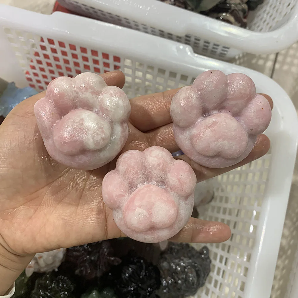 Custom Pink Opal 5cm Cat Paw Figurine - Hand-Carved Crystal Statue for Home Decor, Reiki Healing Stone & Unique Gift