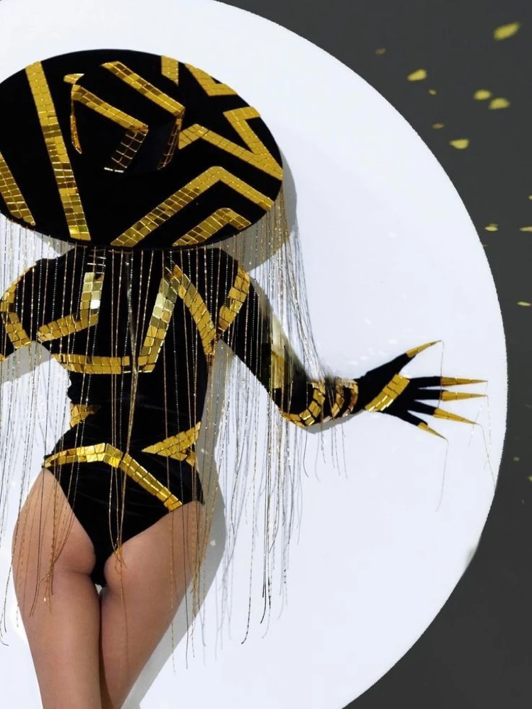 Gogo Golden Lens Nightclub Sexy Performance Costume Hat Suit Bar Female Costumes Stage DJ Clothing Cosplay Festival Suit