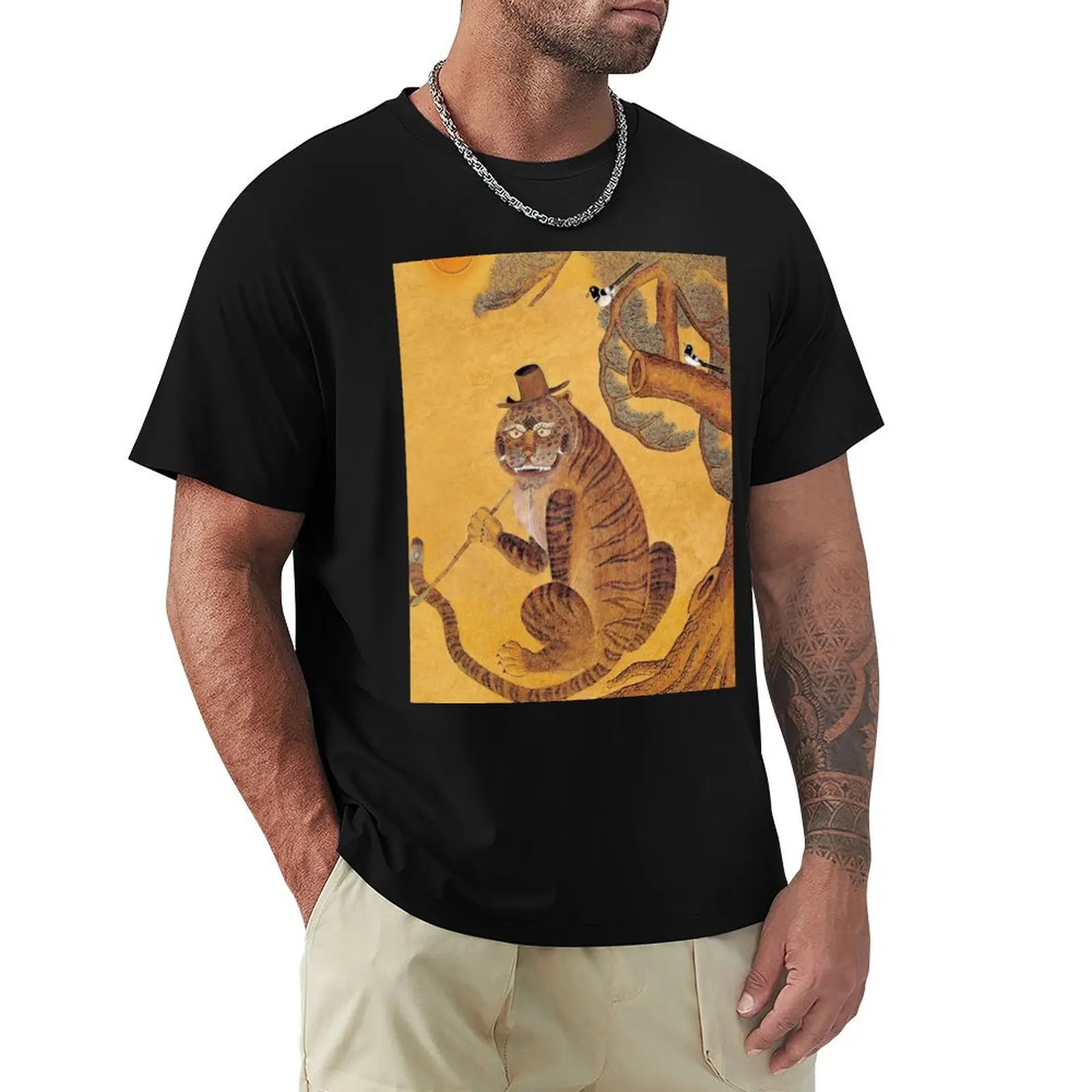 

Vintage Korean Tiger Smoking Pipe T-Shirt basketball graphic tees anime shirt T-shirts for men cotton