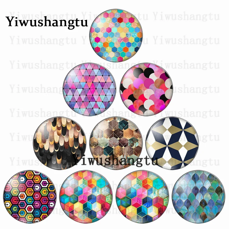 Fashion Colourful grid art pattern 12mm/18mm/20mm/25mm Round photo glass cabochon demo flat back Making findings