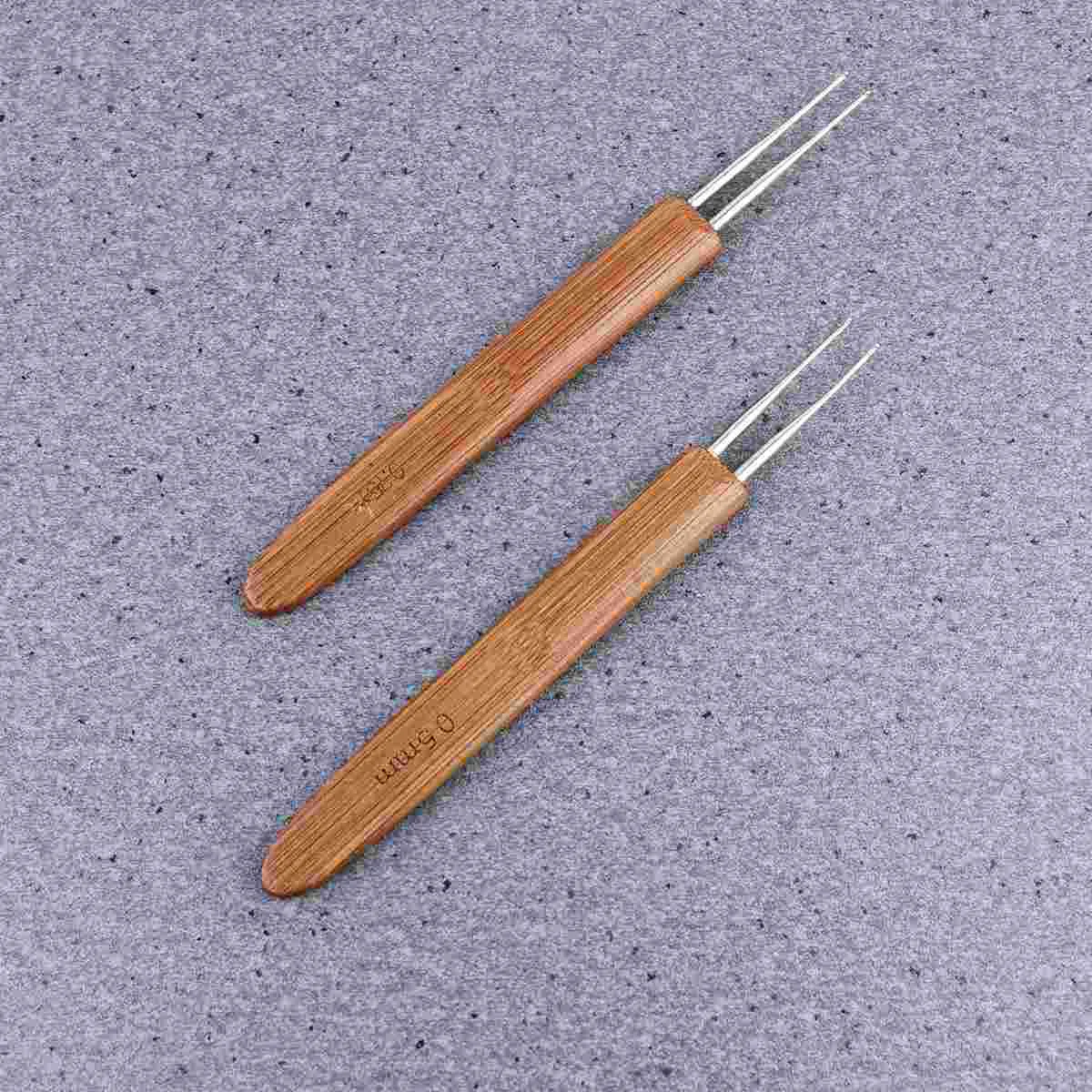 2 Pcs Carbonized Bamboo Knitting Needles to Weave Hair Creative Dreadlock Crochet Hook