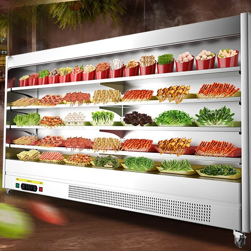 String cabinet, refrigerated display cabinet, self-service hot pot shop Malatang stainless steel air curtain cabinet, ordering