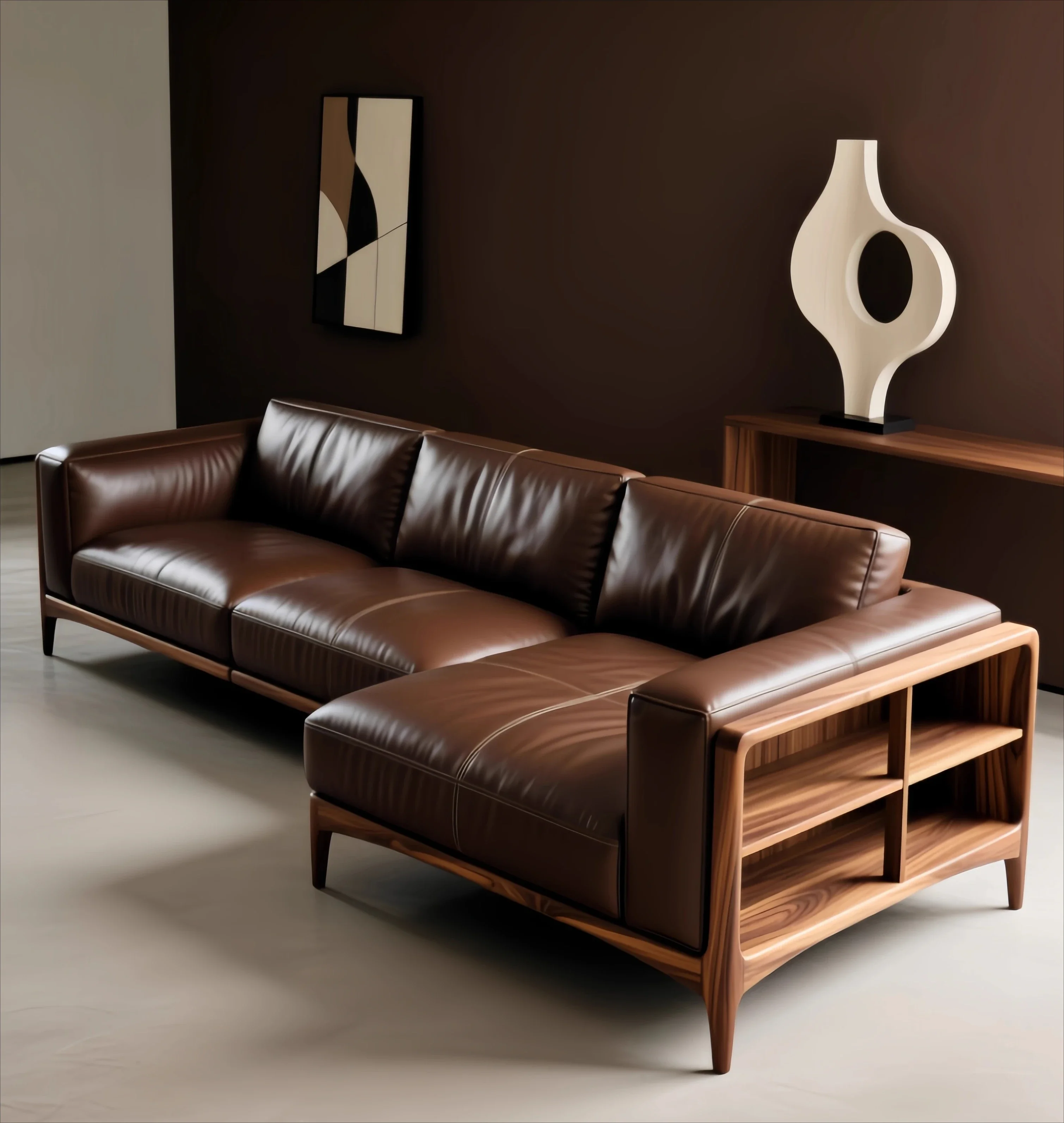 

Диван-шезлонг из ясеня для гостиной, кожаный, L-образный