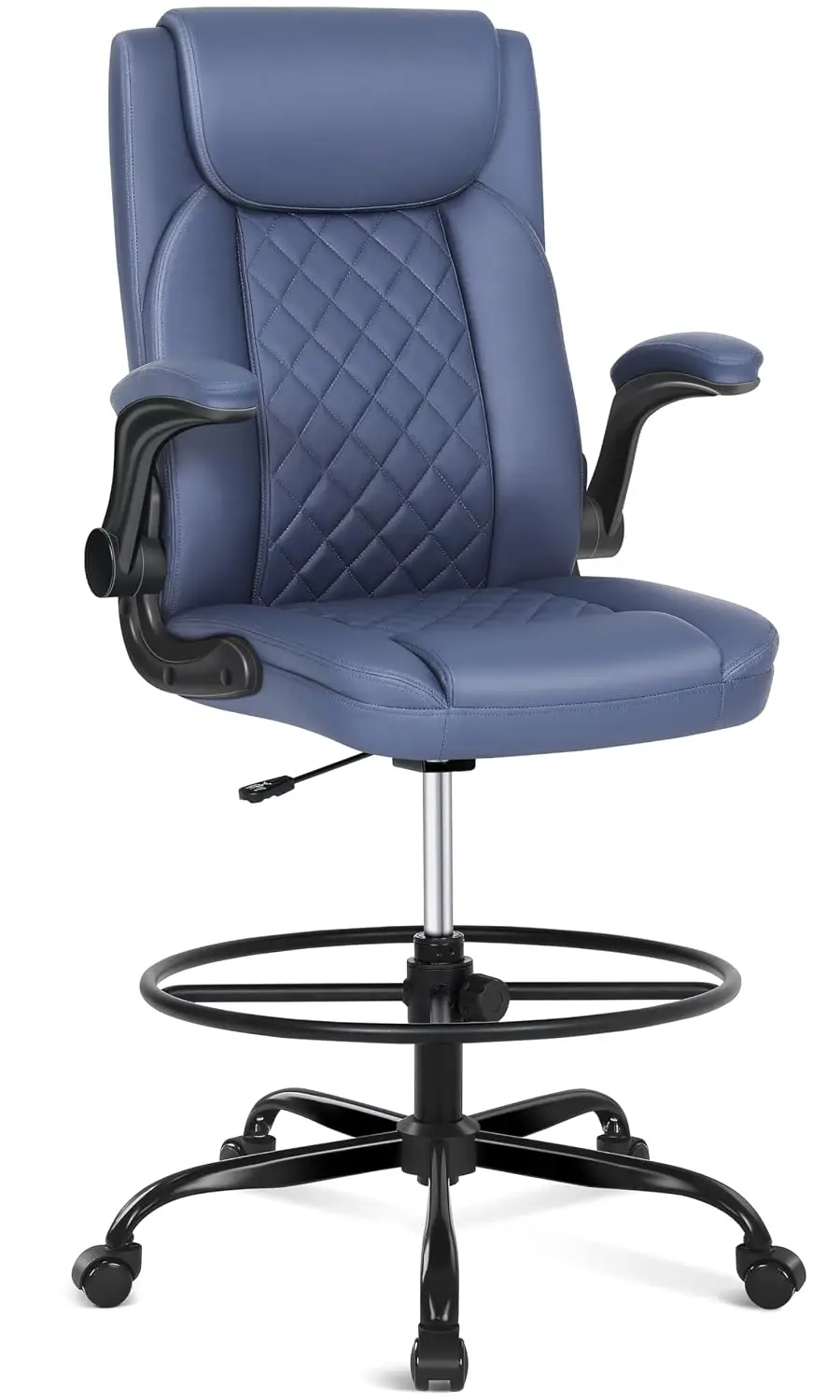 Drafting Chair with Footrest Ring, Tall Office Chair Standing Desk, Adjustable Height Flip-up Armrest PU Leather, Customized