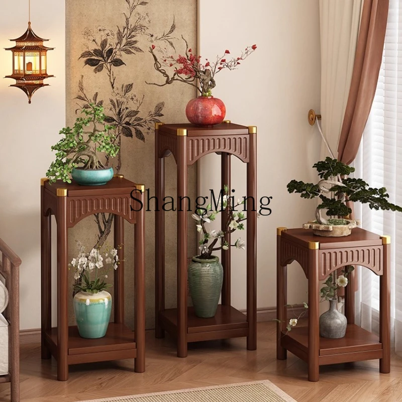 

ZYY solid wood flower rack living room floor-to-ceiling Chinese flower pot rack multi-layer TV cabinet rack