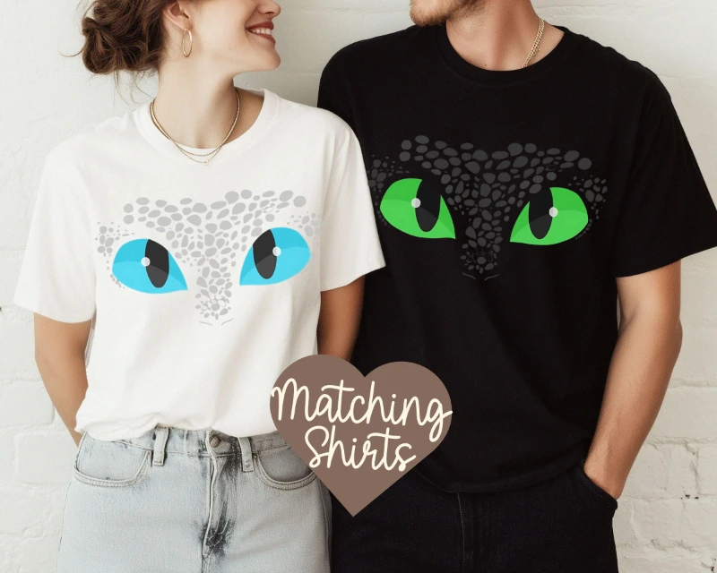 قمصان Potdemiel Epic Universe المطابقة للأزواج، قمصان متطابقة للكون الملحمي، قمصان Night Fury بدون أسنان لـ Isle of Berk