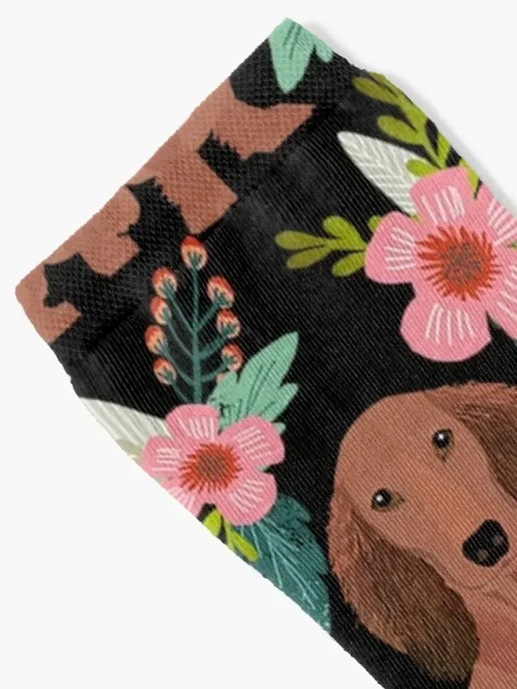 Dachshund Dogs with flowers Socks christmas stocking moving stockings bright garter Luxury Woman Socks Men's