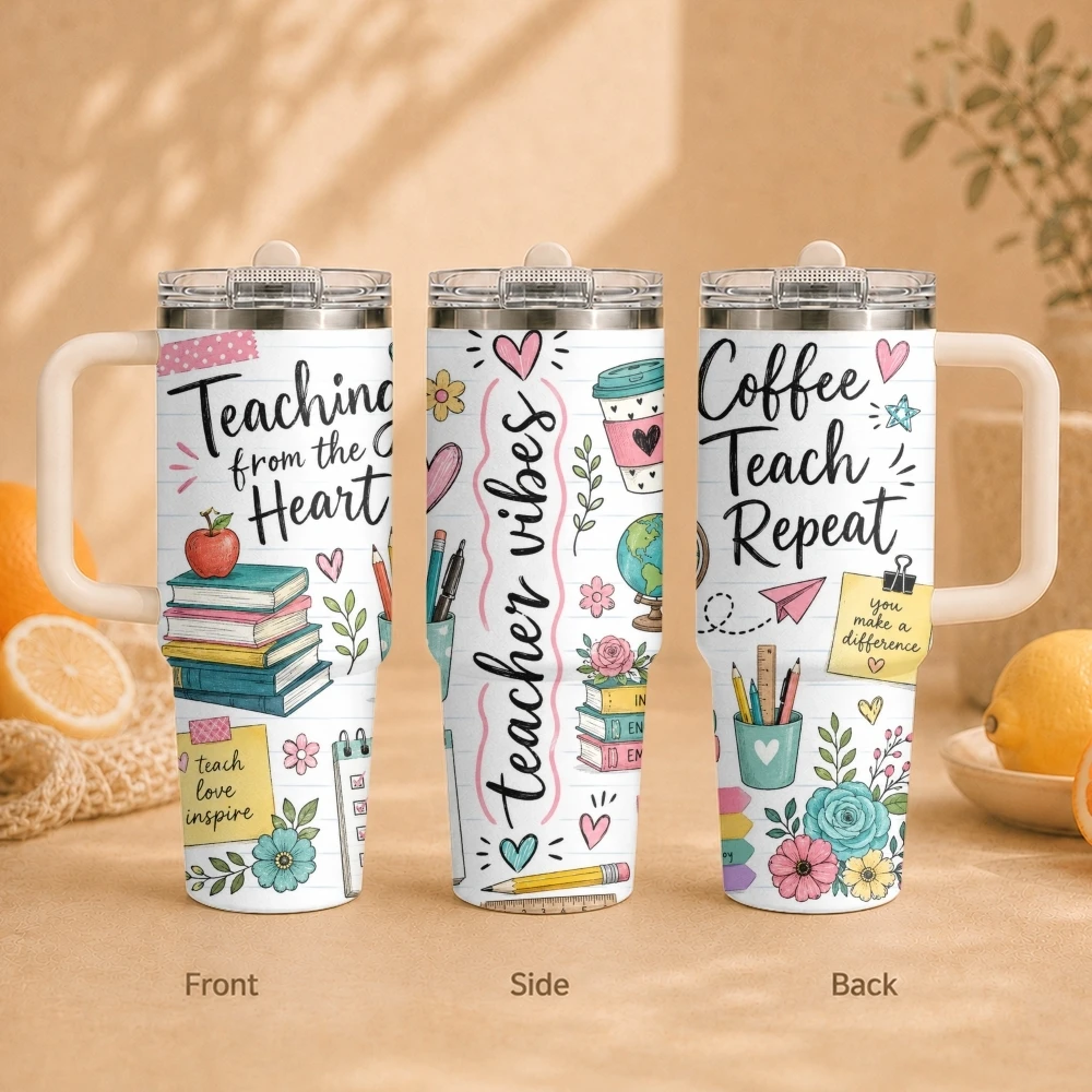 Happy Classroom Print Vacuum Flasks 40oz Vacuum Insulated Travel Mug - Stainless Steel Straw Cup Lid