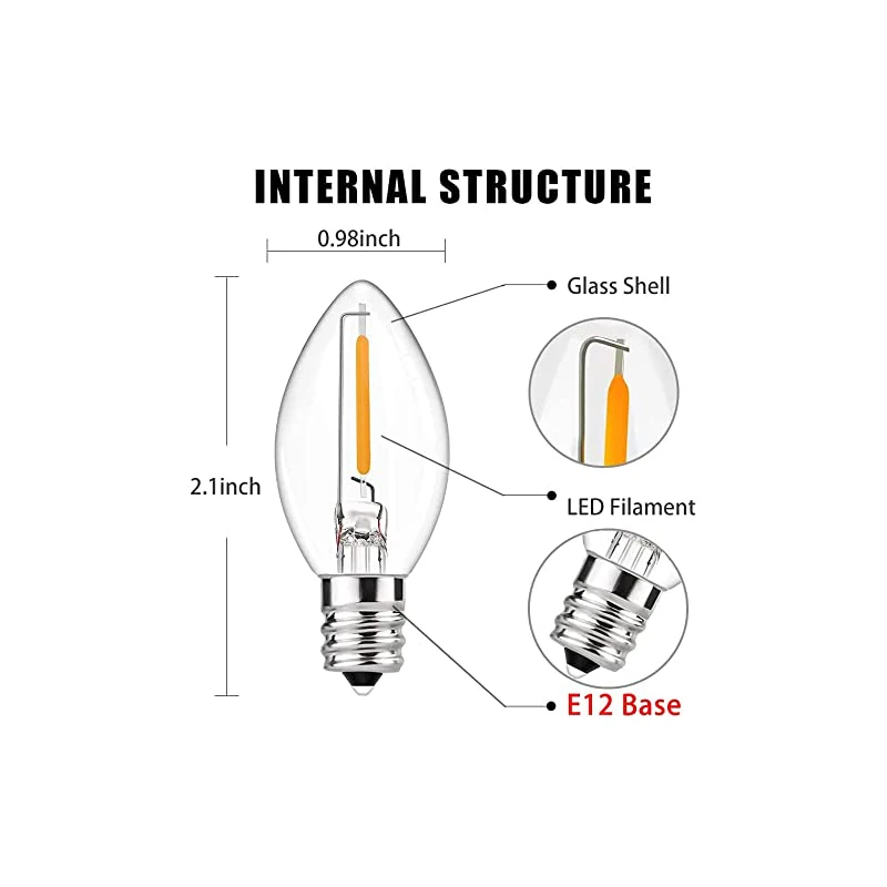 Guirlande lumineuse C7, 25 pièces, ampoules de noël, étanche IP44, lumière blanche chaude, pour Patio intérieur et extérieur, 2700K