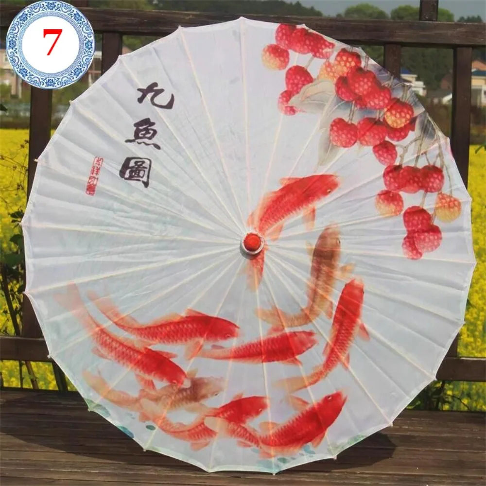 

Chinese Antique Wedding Bride Oiled Paper Umbrella Swimming Fish Lotus Flowers 56cm Kids Decorative Umbrella 10 Colors